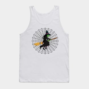 Funny Spider Web Halloween Witch Broom Tank Top